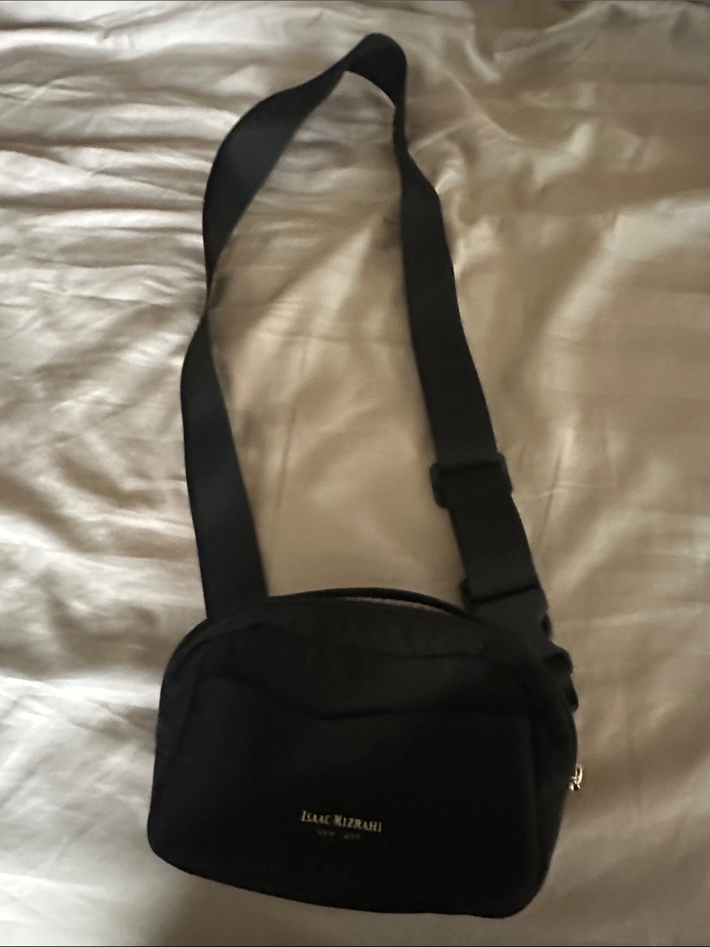 Isaac Mizrahi Black Nylon Belt Bag with Gold Logo